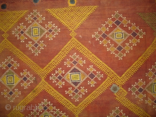 Odhani Bishnoi Shawl From Shekhawati District of Rajasthan, India. Odhani Showing the various Chopat design on cotton Khadder (Village Khadi)cloth with natural colours,This were traditionally used mainly by Bishnoi Group of Shekhawati  ...