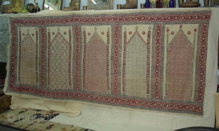 Prayer Arch Kalamkari (Khadi Cotton)with block printing probably from khandesh (Burhanpur-central India)India.Its size is 155cm X360cm.Rare Prayer Arch Kalamkari(DSC07085 New).             