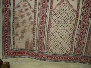 Prayer Arch Kalamkari (Khadi Cotton)with block printing probably from khandesh (Burhanpur-central India)India.Its size is 155cm X360cm.Rare Prayer Arch Kalamkari(DSC07085 New).             