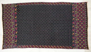 Indigo-Colour(Dark) Phulkari From East(India)Punjab Region of India. India.Silk on Indigo Dyed Hand Spun Cotton ground.C.1900.Its size is 135cmX245cm(DSC03875 New).              