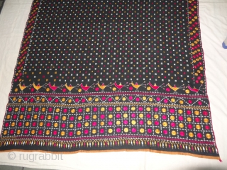 Indigo-Colour(Dark) Phulkari From East(India)Punjab Region of India. India.Silk on Indigo Dyed Hand Spun Cotton ground.C.1900.Its size is 135cmX245cm(DSC03875 New).              