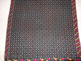 Indigo-Colour(Dark) Phulkari From East(India)Punjab Region of India. India.Silk on Indigo Dyed Hand Spun Cotton ground.C.1900.Its size is 135cmX245cm(DSC03875 New).              