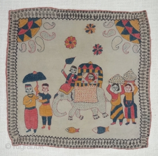 Folk Kantha Quilted and embroidered cotton kantha Probably From East Bengal(Bangladesh) region, India.Its size is 40cmX42cm(DSC07143).
                 