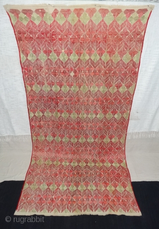 Thirma Phulkari From West(Pakistan)Punjab. India. Known As Wedding Thirma Bagh. Rare Influence of showing Peacock feather Design in Chawal Buti work. C.1900. It is made of hand spun, hand woven cotton on  ...