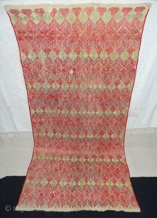 Thirma Phulkari From West(Pakistan)Punjab. India. Known As Wedding Thirma Bagh. Rare Influence of showing Peacock feather Design in Chawal Buti work. C.1900. It is made of hand spun, hand woven cotton on  ...