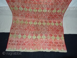 Thirma Phulkari From West(Pakistan)Punjab. India. Known As Wedding Thirma Bagh. Rare Influence of showing Peacock feather Design in Chawal Buti work. C.1900. It is made of hand spun, hand woven cotton on  ...