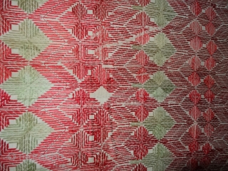 Thirma Phulkari From West(Pakistan)Punjab. India. Known As Wedding Thirma Bagh. Rare Influence of showing Peacock feather Design in Chawal Buti work. C.1900. It is made of hand spun, hand woven cotton on  ...