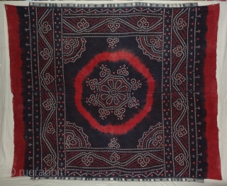 Indigo Blue, Single Bandh Tie and Dye Odhani From Shekhawati District of Rajasthan. India.Its Very rare Single Bandh Tie and Dye Odhani. Natural Indigo blue Colours On the Khadi Cotton cloth.C.1900.Its size  ...