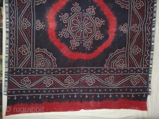 Indigo Blue, Single Bandh Tie and Dye Odhani From Shekhawati District of Rajasthan. India.Its Very rare Single Bandh Tie and Dye Odhani. Natural Indigo blue Colours On the Khadi Cotton cloth.C.1900.Its size  ...