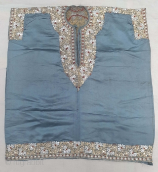 Parsi Jhabla or Jhablo (Blouse) From Surat Gujarat India. Beautiful karchob embroidery 
in Real silver and Gold thread on satin silk cloth. The Parsi's are a Zoroastrian community in the Indian subcontinent.  ...