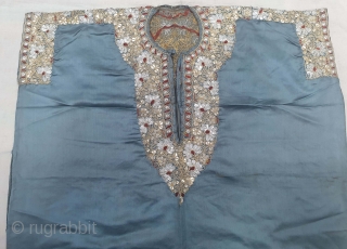 Parsi Jhabla or Jhablo (Blouse) From Surat Gujarat India. Beautiful karchob embroidery 
in Real silver and Gold thread on satin silk cloth. The Parsi's are a Zoroastrian community in the Indian subcontinent.  ...