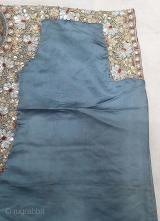 Parsi Jhabla or Jhablo (Blouse) From Surat Gujarat India. Beautiful karchob embroidery 
in Real silver and Gold thread on satin silk cloth. The Parsi's are a Zoroastrian community in the Indian subcontinent.  ...