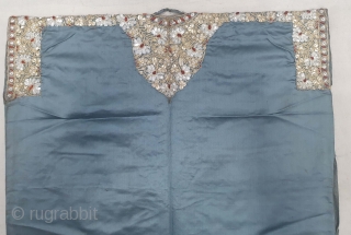 Parsi Jhabla or Jhablo (Blouse) From Surat Gujarat India. Beautiful karchob embroidery 
in Real silver and Gold thread on satin silk cloth. The Parsi's are a Zoroastrian community in the Indian subcontinent.  ...