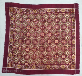 Very Rare Ceremonial Patola Rumal, Silk Double ikat. Probably Patan Gujarat. India.C.1900. Very Different design and different color combination. Its size is 100cmX111cm (20201002_145921).
         