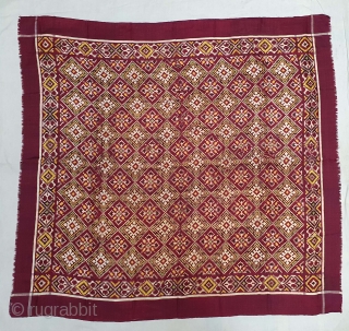 Very Rare Ceremonial Patola Rumal, Silk Double ikat. Probably Patan Gujarat. India.C.1900. Very Different design and different color combination. Its size is 100cmX111cm (20201002_145921).
         