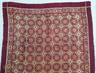 Very Rare Ceremonial Patola Rumal, Silk Double ikat. Probably Patan Gujarat. India.C.1900. Very Different design and different color combination. Its size is 100cmX111cm (20201002_145921).
         