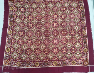 Very Rare Ceremonial Patola Rumal, Silk Double ikat. Probably Patan Gujarat. India.C.1900. Very Different design and different color combination. Its size is 100cmX111cm (20201002_145921).
         