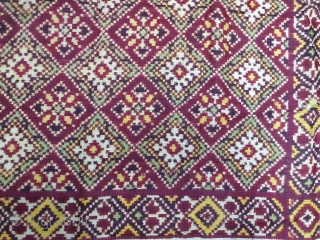 Very Rare Ceremonial Patola Rumal, Silk Double ikat. Probably Patan Gujarat. India.C.1900. Very Different design and different color combination. Its size is 100cmX111cm (20201002_145921).
         