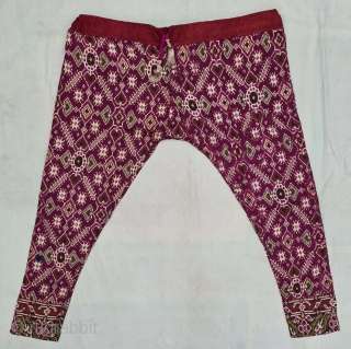 Ejar (Trouser) Silk Double Ikat, Probably Patan Gujarat. India.This Patola Ejar design is known as  Vohra-Gaji-Bhat(Vohra Type Design) . This type of Patola Ejar's Mainly Exported to the south-East-Asian markets.

c.1850-1875.

Its size  ...