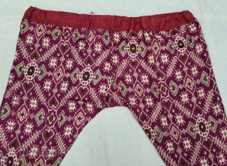 Ejar (Trouser) Silk Double Ikat, Probably Patan Gujarat. India.This Patola Ejar design is known as  Vohra-Gaji-Bhat(Vohra Type Design) . This type of Patola Ejar's Mainly Exported to the south-East-Asian markets.

c.1850-1875.

Its size  ...