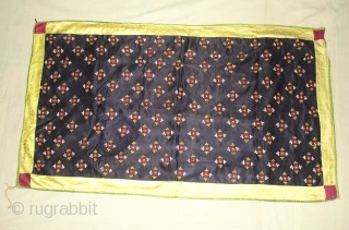 Jain Shrine  Wall-hanging,Embroidery on Satin silk,This were Traditionally used mainly by Jain Derassar Temples From Kutch Gujarat India.C.1900.Its size is 75cmX125cm(DSC05181 New).          