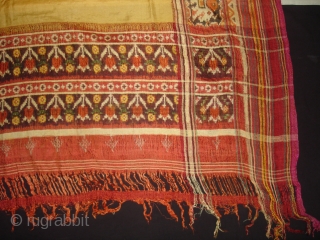 Patola Sari,Silk Double Ikat.Probably Patan Gujarat. India.Early 18th Century.This Patola Uses one of the most Rare designs known as Paneter Yellow Patola, Its Belongs to Nagar Bhrahaman Group of Gujarat India.Its size  ...