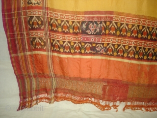 Patola Sari,Silk Double Ikat.Probably Patan Gujarat. India.Early 18th Century.This Patola Uses one of the most Rare designs known as Paneter Yellow Patola, Its Belongs to Nagar Bhrahaman Group of Gujarat India.Its size  ...