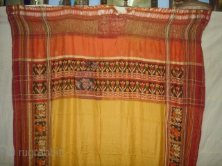 Patola Sari,Silk Double Ikat.Probably Patan Gujarat. India.Early 18th Century.This Patola Uses one of the most Rare designs known as Paneter Yellow Patola, Its Belongs to Nagar Bhrahaman Group of Gujarat India.Its size  ...