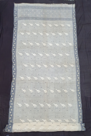 Figurative Rare Jamdani Finest Muslin Cotton Saree, In Figurative Style, From Dhaka District of Bangladesh. North-East India. India. Jamdani was originally known as Dhakai named after the city of Dhaka, Jamdani is  ...