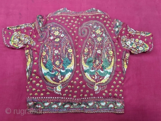 Parsi Gara Saree With Jhabla (Blouse) From Surat Gujarat India. The Embroidered with Paisley Peacock Design on the Plain satin weave .This kind of Gara Saree was embroidered by Chinese artisans in  ...