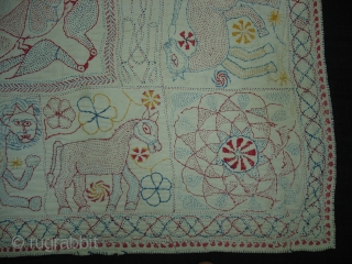 Kantha embroidered cotton kantha Probably From East (Bangladesh) Bangal region. Its Size is 74cmX82cm.Early and Rare Kantha(DSC06568).                