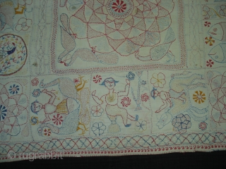 Kantha embroidered cotton kantha Probably From East (Bangladesh) Bangal region. Its Size is 74cmX82cm.Early and Rare Kantha(DSC06568).                