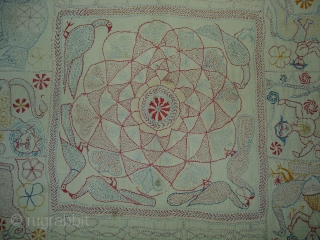 Kantha embroidered cotton kantha Probably From East (Bangladesh) Bangal region. Its Size is 74cmX82cm.Early and Rare Kantha(DSC06568).                