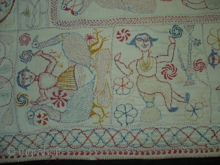 Kantha embroidered cotton kantha Probably From East (Bangladesh) Bangal region. Its Size is 74cmX82cm.Early and Rare Kantha(DSC06568).                