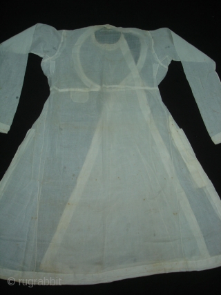 Angarkha(Coat)fine Muslin Cotton with Applied work,From Lucknow ,Utter Pradesh. India.C.1900.Worn by Royal Nawab Muslims Family Of Lucknow(DSC06508 New).               