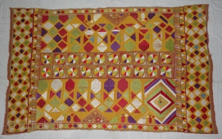 Phulkari From East(Punjab) India.Known as Darshan Dwar. Handspun cotton plain weave (khaddar) with silk and cotton embroidery,Showing the Folk Culture and Art of Punjab. Its size is 125cmX210cm(DSC03975 New).
    