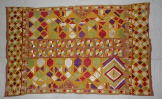Phulkari From East(Punjab) India.Known as Darshan Dwar. Handspun cotton plain weave (khaddar) with silk and cotton embroidery,Showing the Folk Culture and Art of Punjab. Its size is 125cmX210cm(DSC03975 New).
    