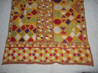 Phulkari From East(Punjab) India.Known as Darshan Dwar. Handspun cotton plain weave (khaddar) with silk and cotton embroidery,Showing the Folk Culture and Art of Punjab. Its size is 125cmX210cm(DSC03975 New).
    