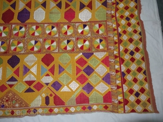 Phulkari From East(Punjab) India.Known as Darshan Dwar. Handspun cotton plain weave (khaddar) with silk and cotton embroidery,Showing the Folk Culture and Art of Punjab. Its size is 125cmX210cm(DSC03975 New).
    