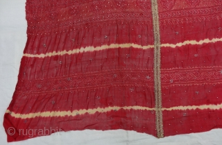 Kumbhi,Tie and Dye Silk Odhani(Bandhani)With Real Zari embroidery border in the middle with Mukesh (Badla) Work.From Kutch Region of Gujarat,India.C.1900. Belongs to Khatri community of West coast of Kutch Gujarat, Condition is  ...