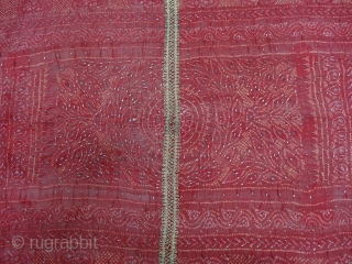 Kumbhi,Tie and Dye Silk Odhani(Bandhani)With Real Zari embroidery border in the middle with Mukesh (Badla) Work.From Kutch Region of Gujarat,India.C.1900. Belongs to Khatri community of West coast of Kutch Gujarat, Condition is  ...