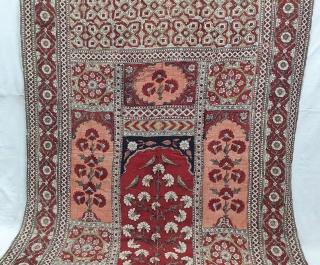 Kalamkari Mughal Tree of life from Lahore West (Pakistan) Punjab India. India. Kalamkari on the cotton with exotic birds and trees all within mihrab. Surrounded by lozenge border Late 19th Early 20th  ...