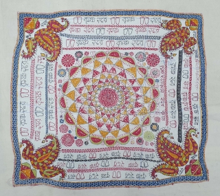 Rare calligraphy Kantha,(Mansion As Ram-Ram, Krishna-Krishna ,Hari-Hari)Quilted and embroidered on the cotton with cotton embroidery, Probably From Ramnagar District, West Bengal(India)Region. India.C.1900. Its size is 55cmX60cm(20201015_154852).       