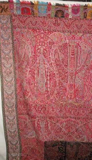 Sikh Period Kalamkar Jamawar Long Shawl From Kashmir, India.C.1830-1860.Its Size is 140cmx315cm.Perfect in the condition(DSC07694). 
                 