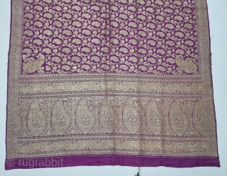 An Unique Pitambari Saree, Real Zari Silver threads with gold polish weaving on the silk,From Varanasi ,Uttar Pradesh, India. c.1900. 
Its size 114cmX440cm (20231016_155244).           