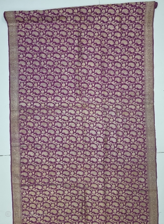 An Unique Pitambari Saree, Real Zari Silver threads with gold polish weaving on the silk,From Varanasi ,Uttar Pradesh, India. c.1900. 
Its size 114cmX440cm (20231016_155244).           