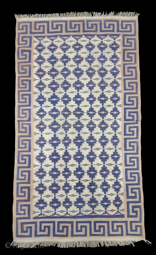 Geometric Design Jail Dhurrie(Cotton)Tiles Design with Key Pattern Design border.From Gujarat. India.C.1900.Its size is 114X2085cm. Condition is very good(125937).              