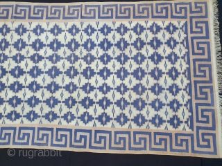 Geometric Design Jail Dhurrie(Cotton)Tiles Design with Key Pattern Design border.From Gujarat. India.C.1900.Its size is 114X2085cm. Condition is very good(125937).              