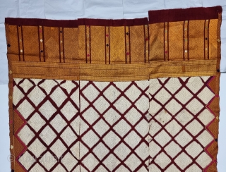 Chand Bagh , Phulkari From West(Pakistan) Punjab. India. India. untwisted Floss silk on hand spun (Halwan) cotton ground cloth.

Early 19th Century.

Its size is 135cmX267cm (20231024_115927).        