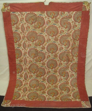 Pichwai of Morakuti or Varshakaal (Rainy Season) Divalgiri Roller-Printed on cotton,Made in Manchester England,for Indian Market.The mating dance of the Peacock Signals the onset of the Monsoons.Its for Temple Hanging in Gujarat  ...